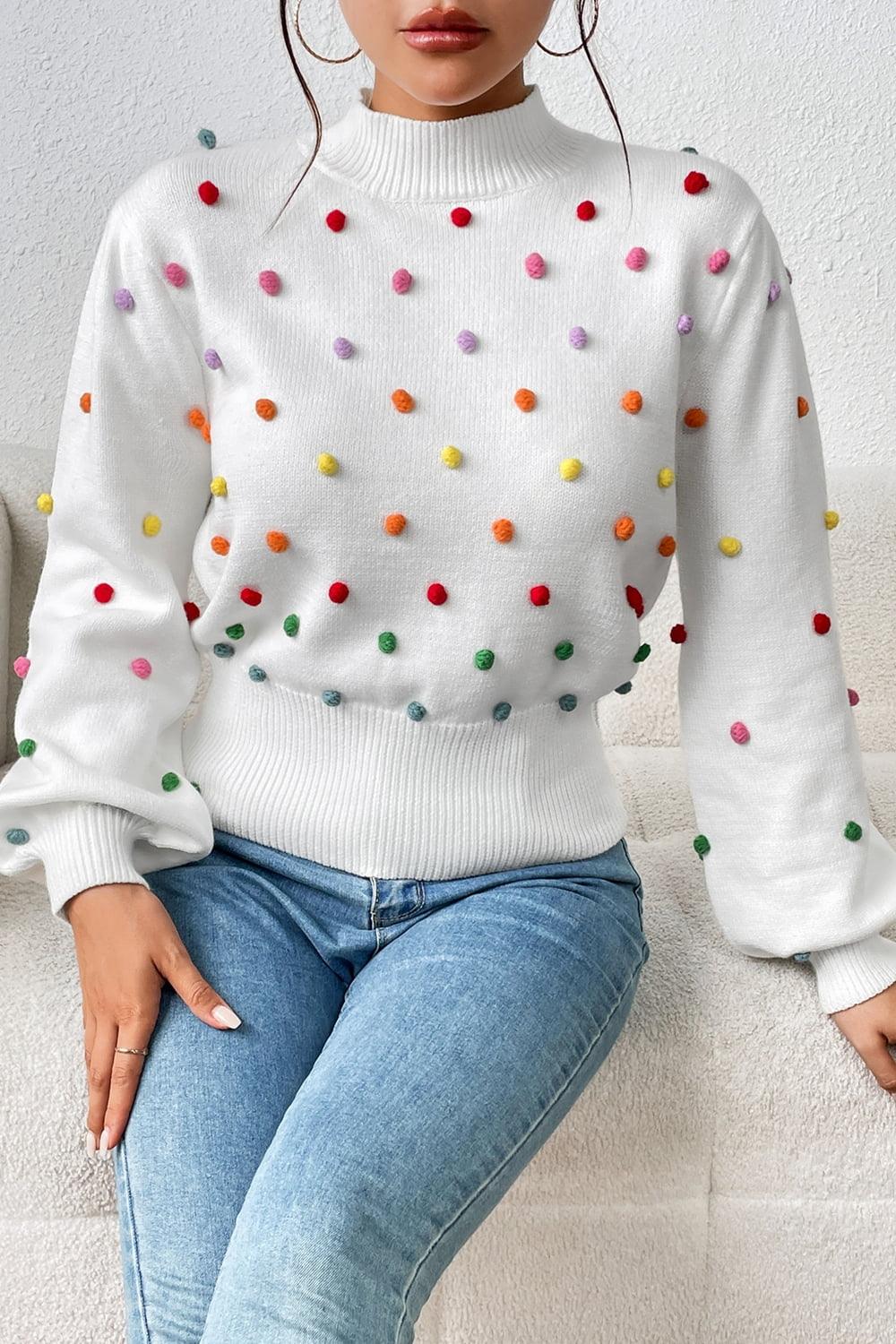 Pom-Pom Trim Pullover Sweater - Olive Ave