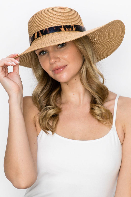 Printed Belt Sunhat in Beige - Olive Ave