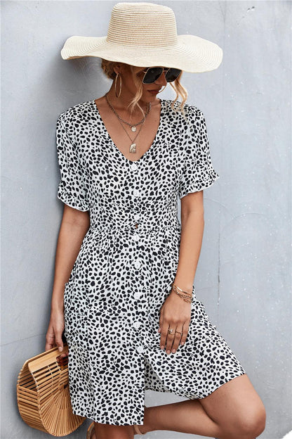 Printed Button Down Pocketed Dress - Olive Ave