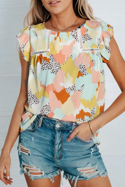 Printed Flutter Sleeve Top - Olive Ave