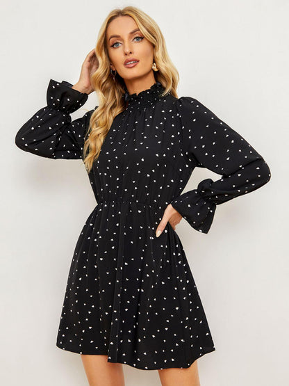 Printed Long Flounce Sleeve Dress - Olive Ave