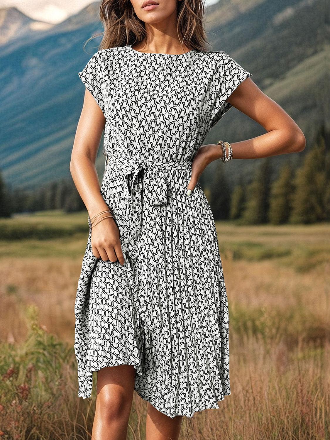 Printed Tie Waist Dress in 3 Colors - Olive Ave