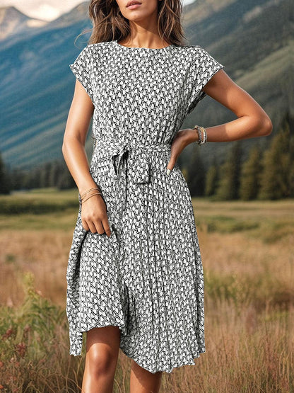 Printed Tie Waist Dress in 3 Colors - Olive Ave