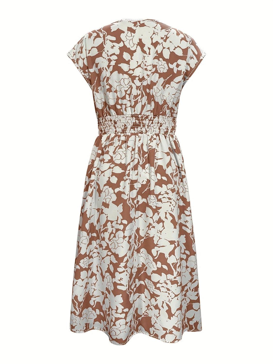 Printed V-Neck Midi Dress - Olive Ave