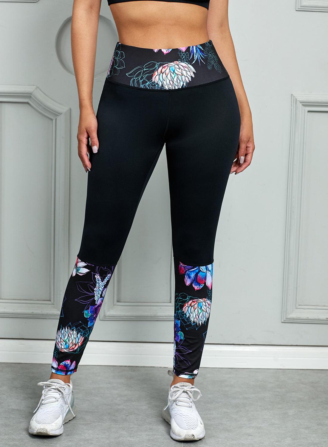 Printed Wide Waistband Active Leggings - Olive Ave