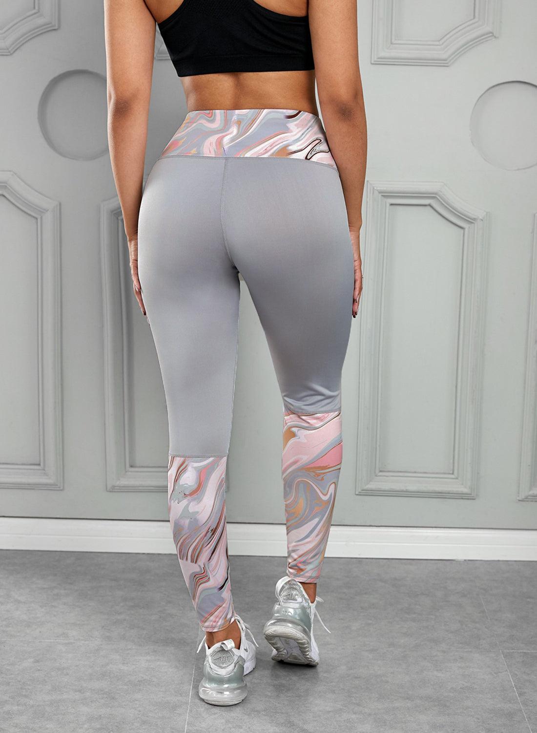 Printed Wide Waistband Active Leggings - Olive Ave
