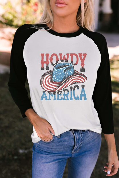 Raglan Sleeve HOWDY AMERICA Graphic Tee - Olive Ave