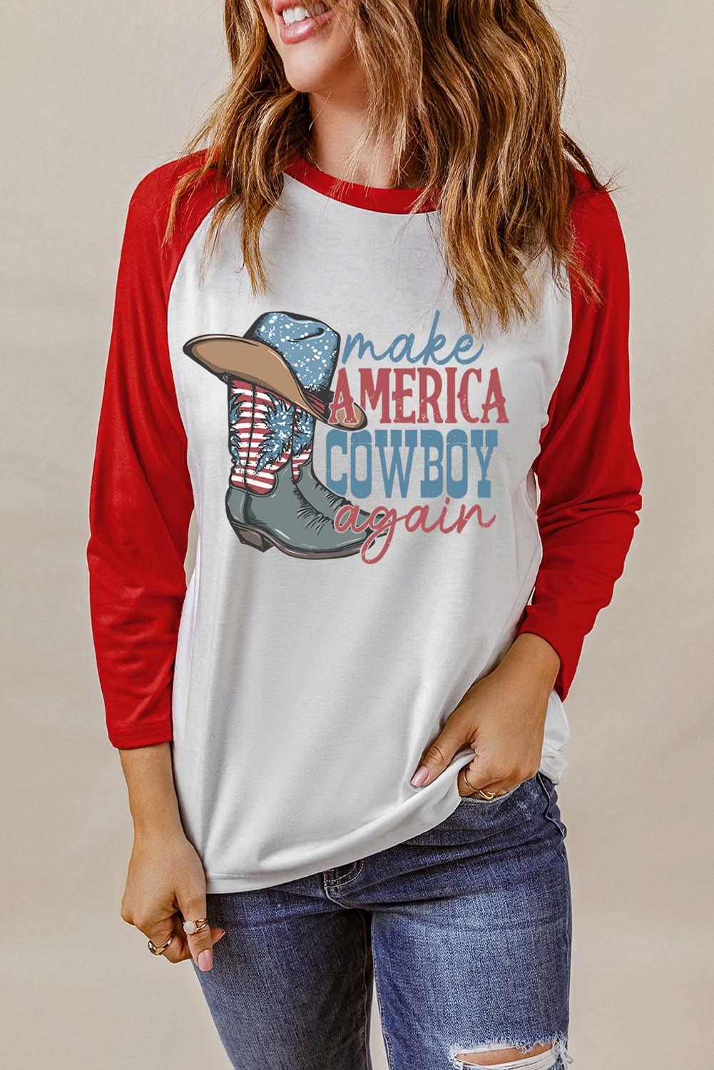 Raglan Sleeve MAKE AMERICA COWBOY AGAIN Graphic Tee - Olive Ave