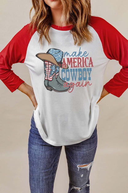 Raglan Sleeve MAKE AMERICA COWBOY AGAIN Graphic Tee - Olive Ave