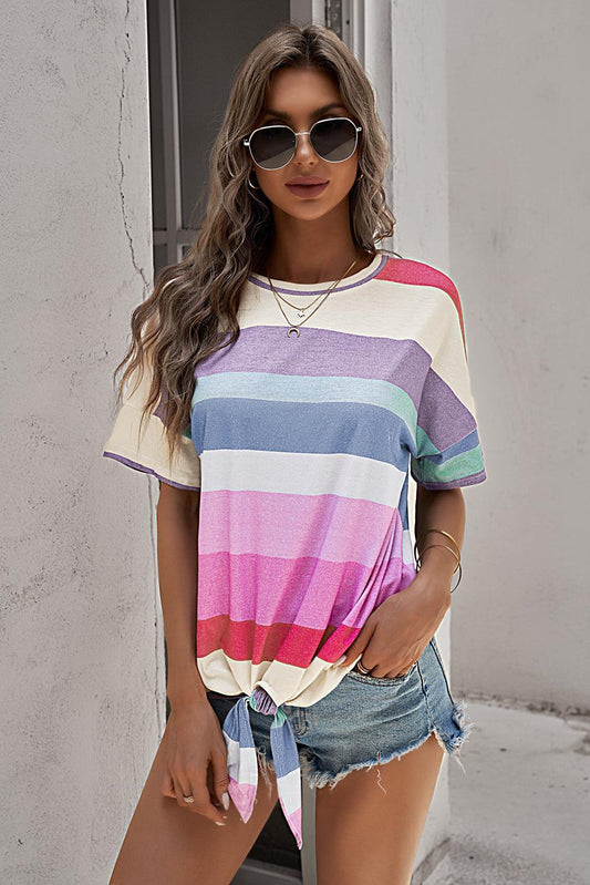 Rainbow Stripe Tie-Front Tee - Olive Ave