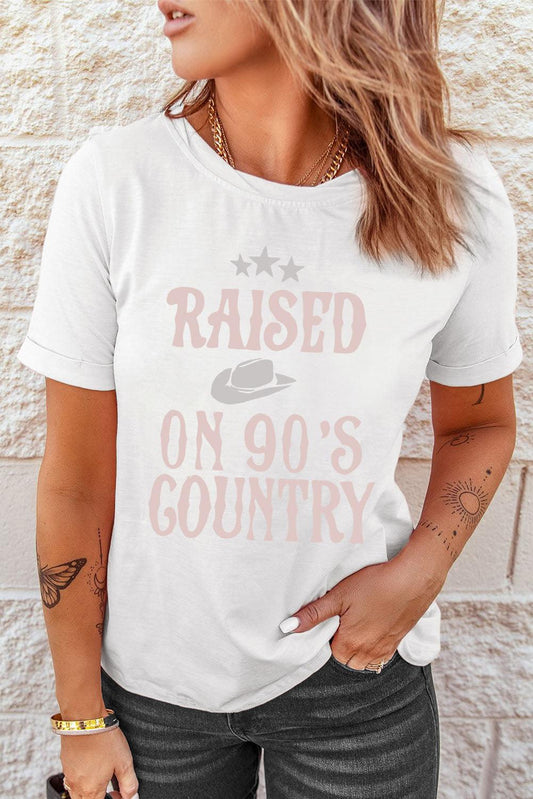 RAISED ON 90'S COUNTRY Graphic Cuffed Tee - Olive Ave