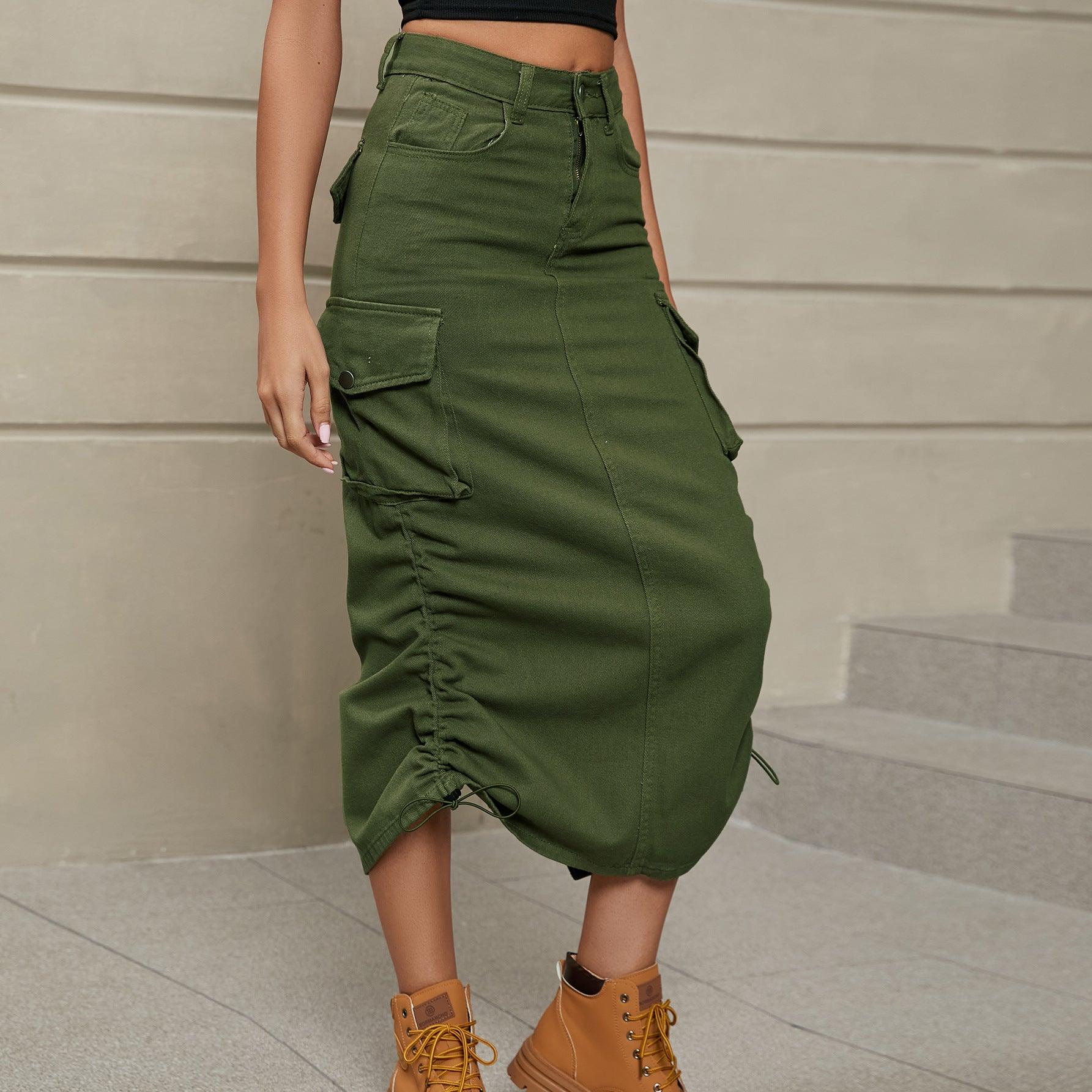 Ruched Slit Denim Midi Skirt - Olive Ave