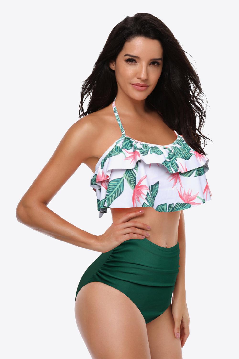 Ruffled Halter Two-Piece Swimsuit - Olive Ave