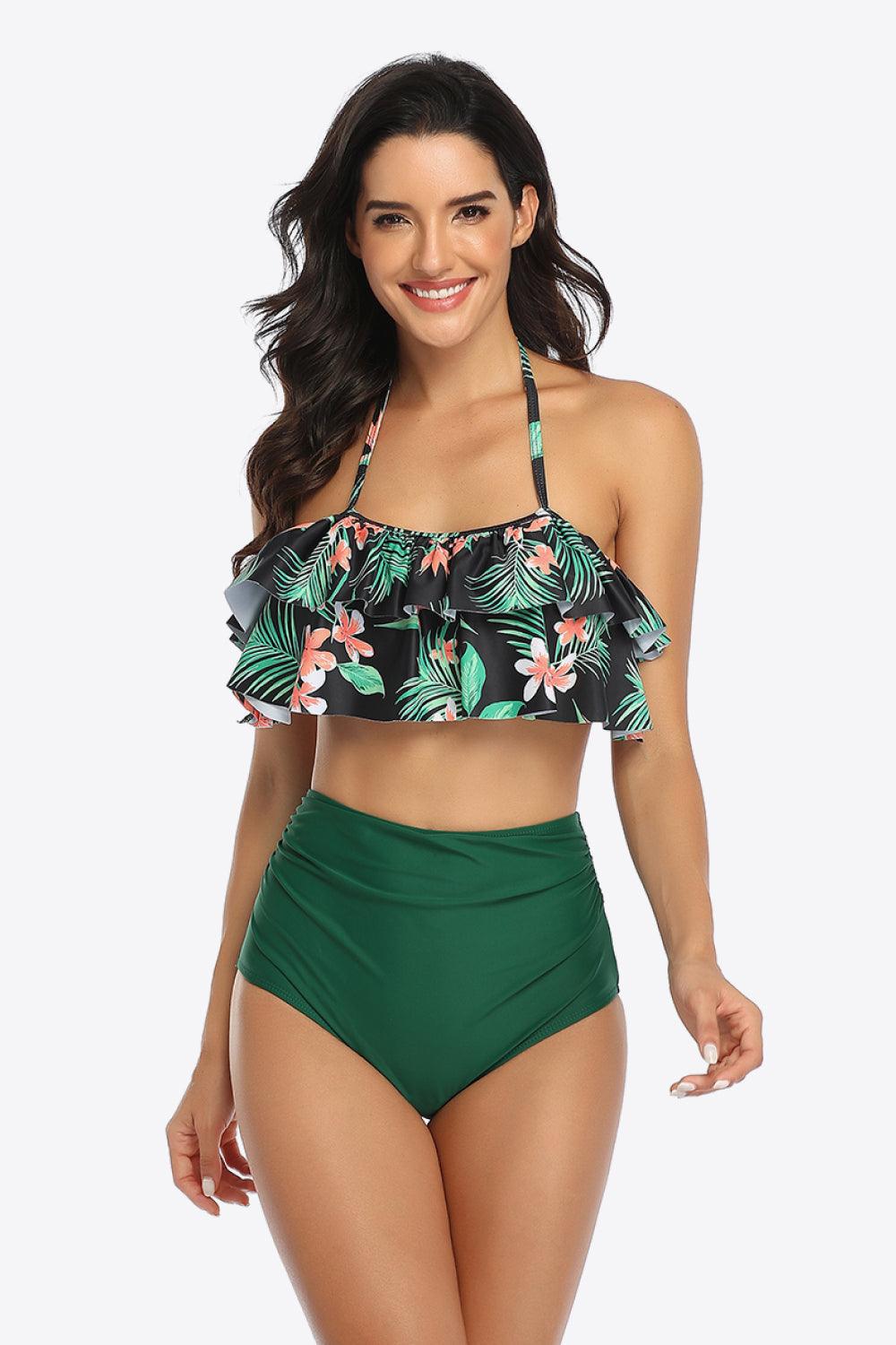 Ruffled Halter Two-Piece Swimsuit - Olive Ave