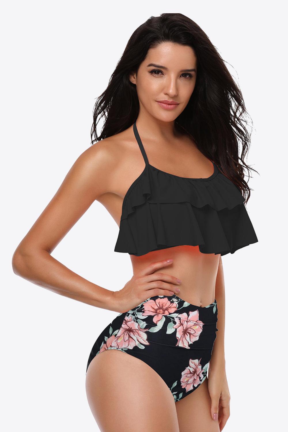 Ruffled Halter Two-Piece Swimsuit - Olive Ave