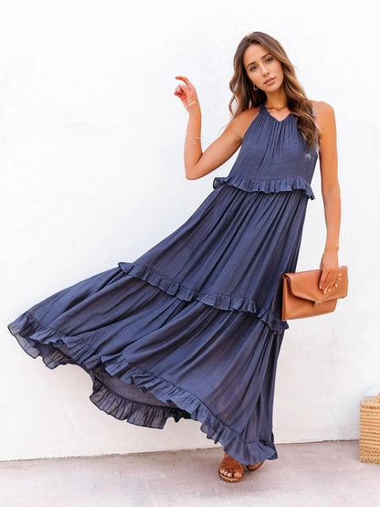 Ruffled Sleeveless Tiered Maxi Dress with Pockets in 8 Colors - Olive Ave