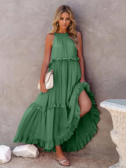 Ruffled Sleeveless Tiered Maxi Dress with Pockets in 8 Colors - Olive Ave