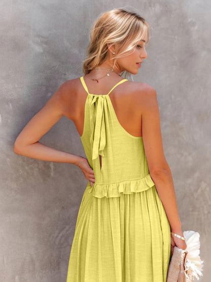 Ruffled Sleeveless Tiered Maxi Dress with Pockets in 8 Colors - Olive Ave