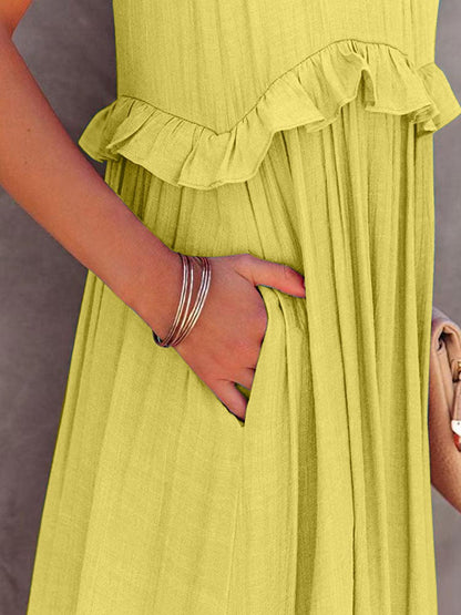 Ruffled Sleeveless Tiered Maxi Dress with Pockets in 8 Colors - Olive Ave