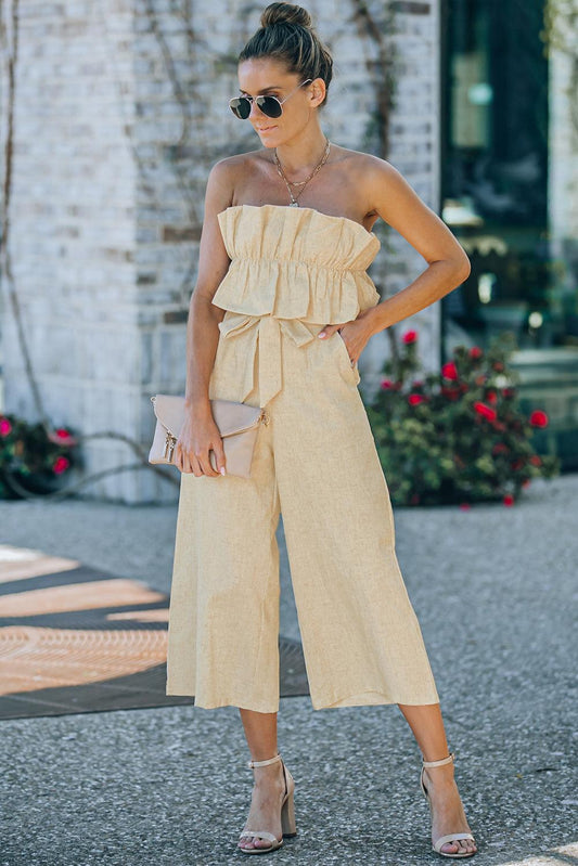 Ruffled Strapless Jumpsuit - Olive Ave