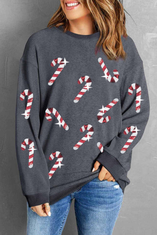 Sequin Candy Cane Sweatshirt in 4 Colors - Olive Ave