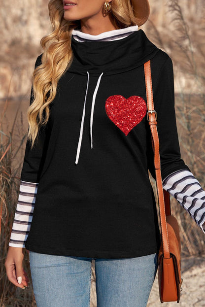 Sequin Heart Long Sleeve Top - Olive Ave