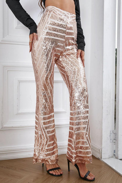 Sequin High Waist Flared Pants - Olive Ave