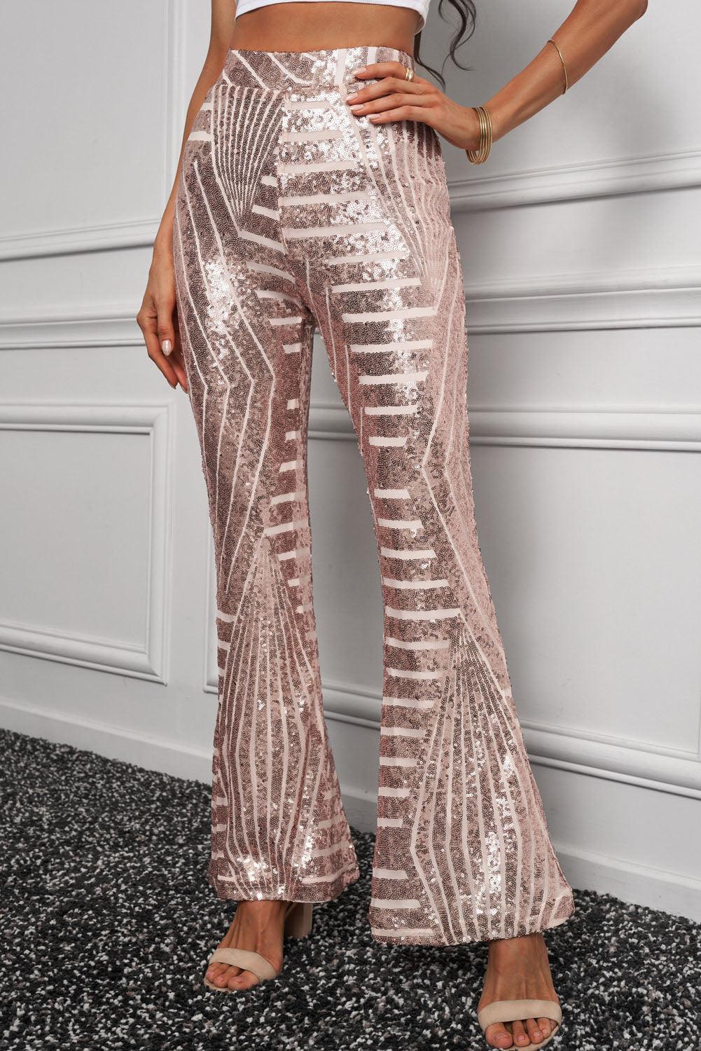 Sequin High Waist Flared Pants - Olive Ave