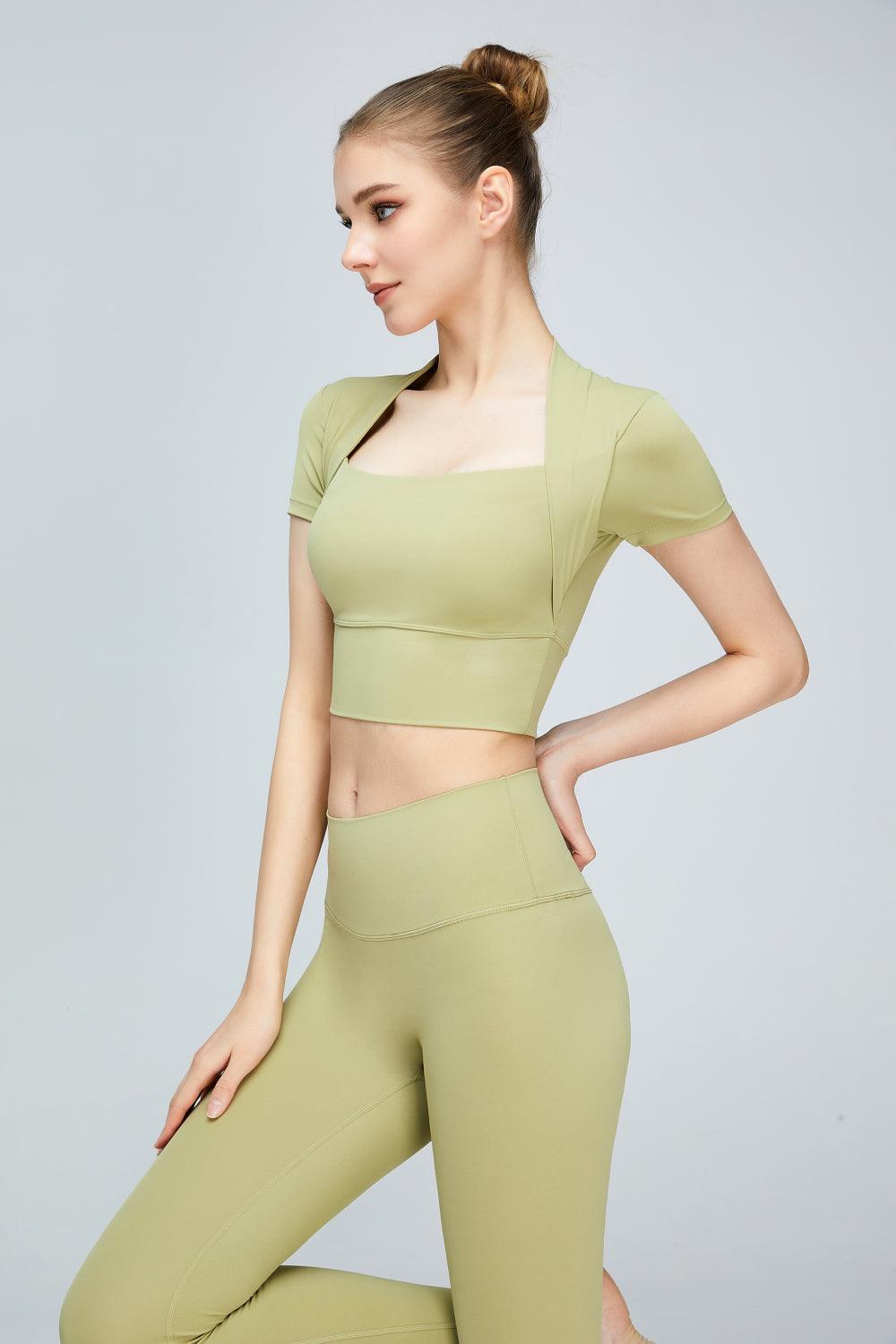 Short Sleeve Cropped Sports Top - Olive Ave