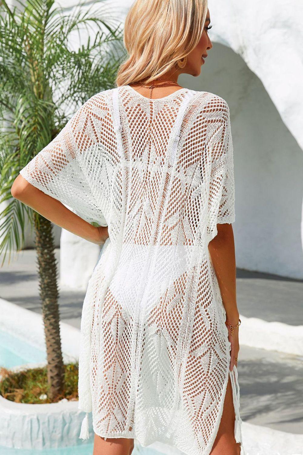 Side Slit Openwork Cover-Up Dress - Olive Ave