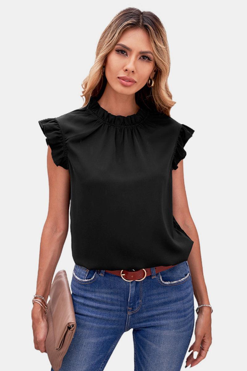 Sleeveless Ruffle Edge Top - Olive Ave