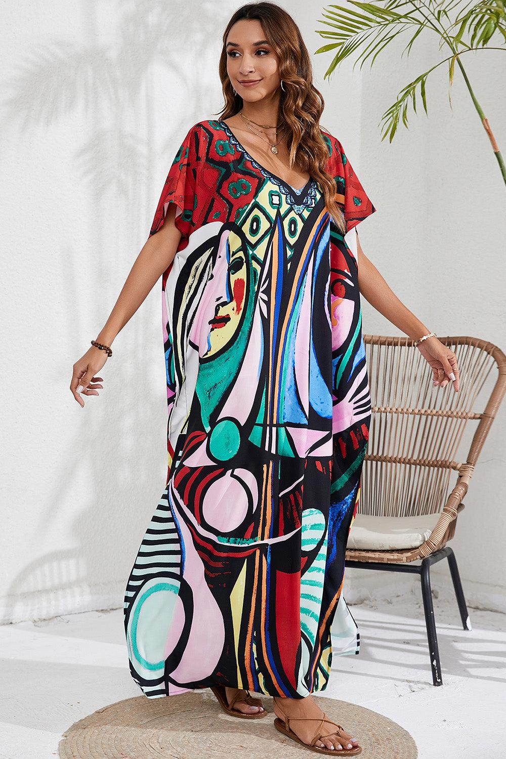 Slit Printed V-Neck Cover Up in 12 Colors - Olive Ave