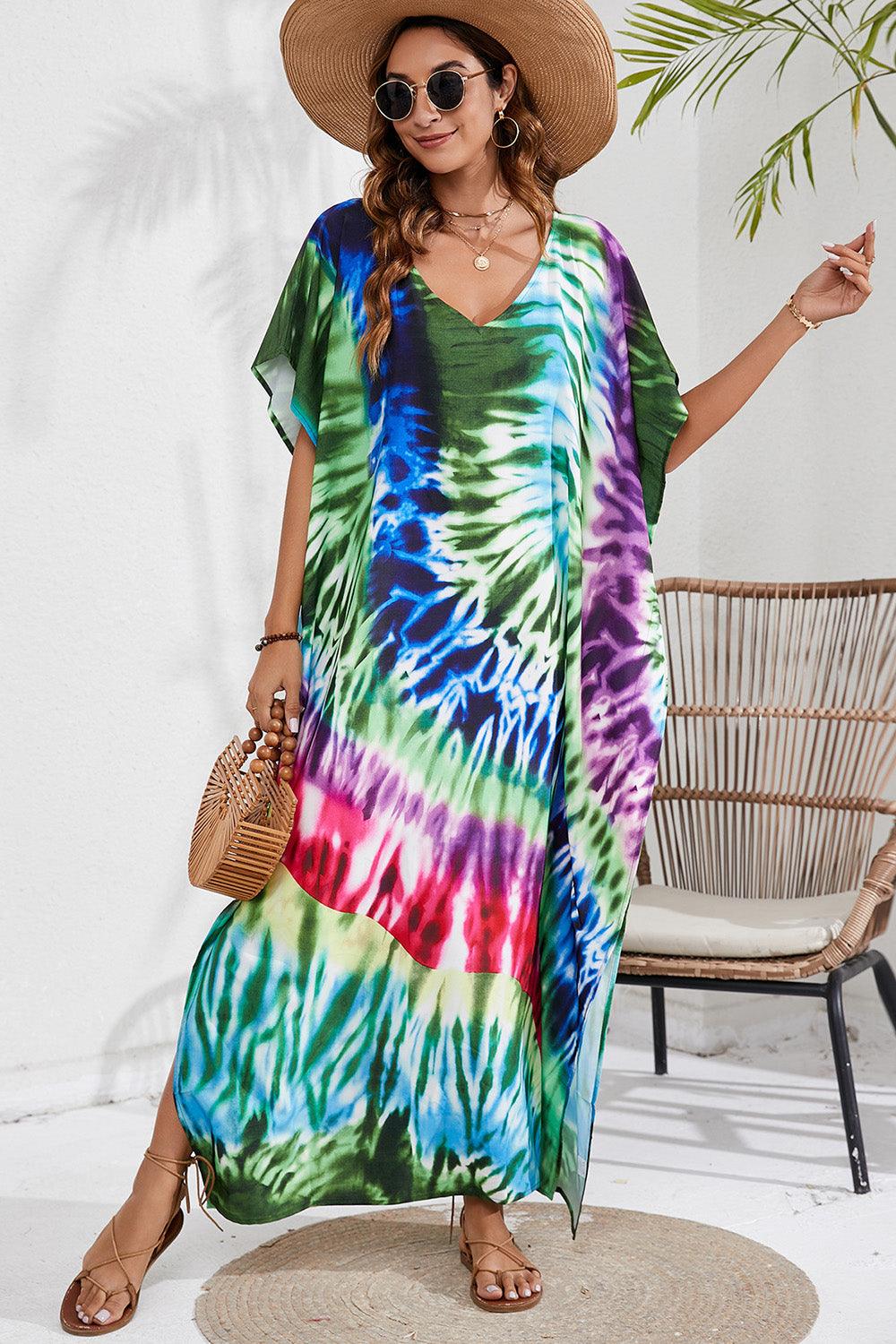 Slit Printed V-Neck Cover Up in 12 Colors - Olive Ave