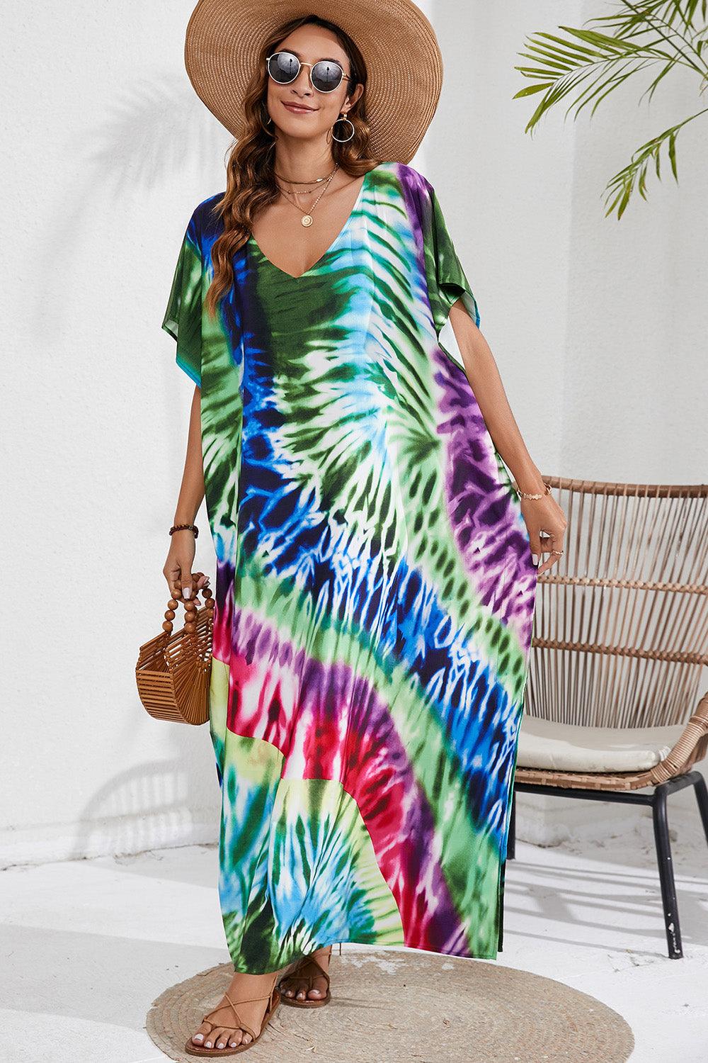 Slit Printed V-Neck Cover Up in 12 Colors - Olive Ave