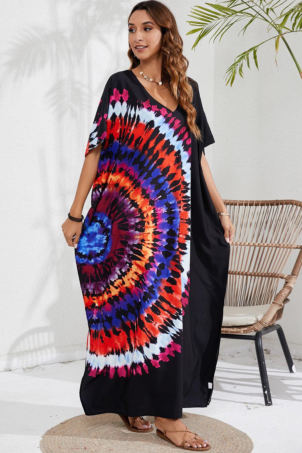 Slit Printed V-Neck Cover Up in 12 Colors - Olive Ave