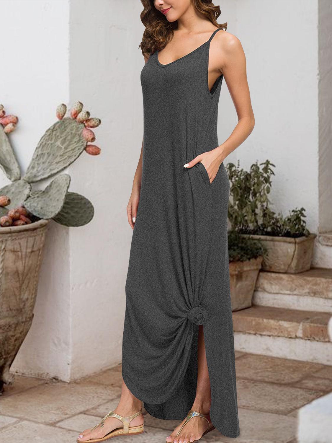 Slit Scoop Neck Sleeveless Dress in 3 Colors - Olive Ave