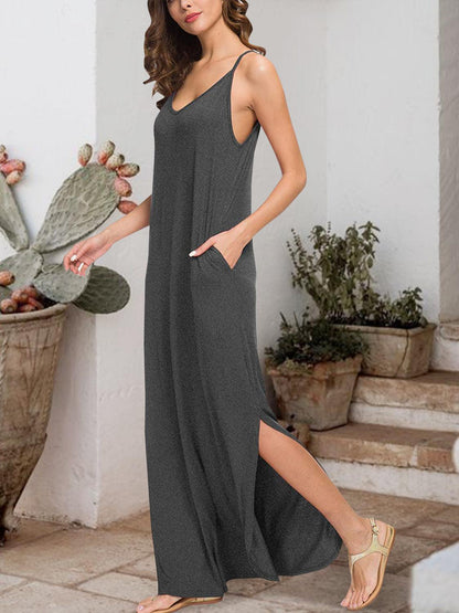 Slit Scoop Neck Sleeveless Dress in 3 Colors - Olive Ave