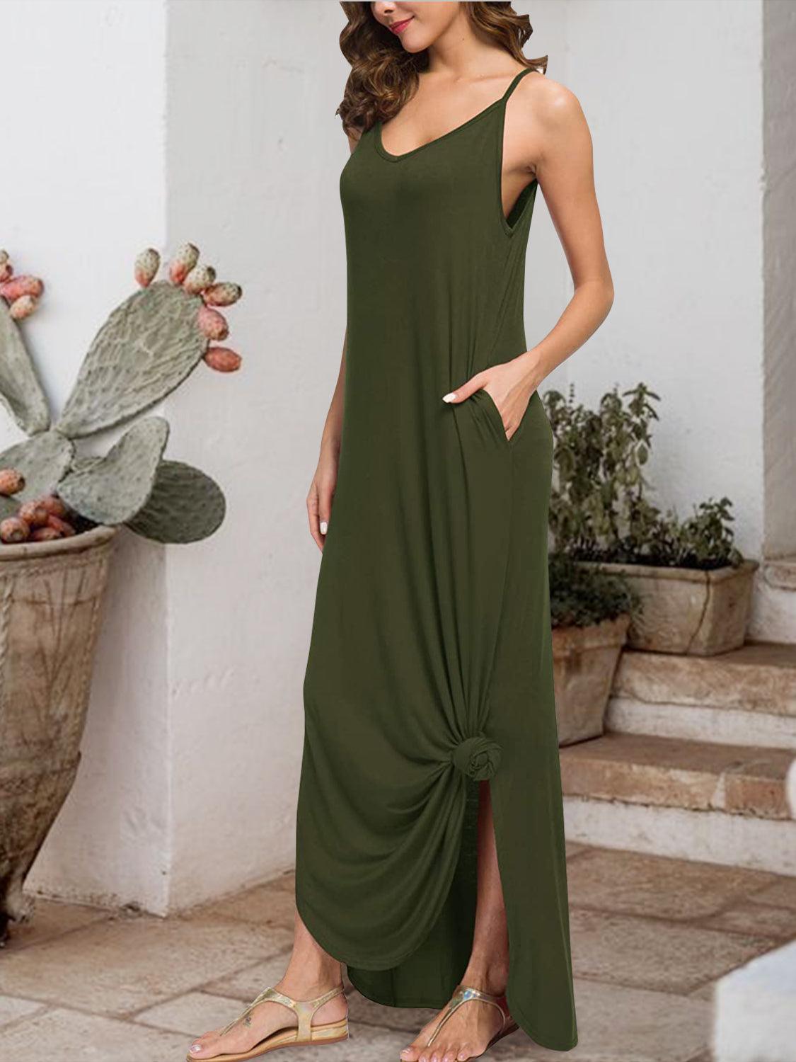 Slit Scoop Neck Sleeveless Dress in 3 Colors - Olive Ave