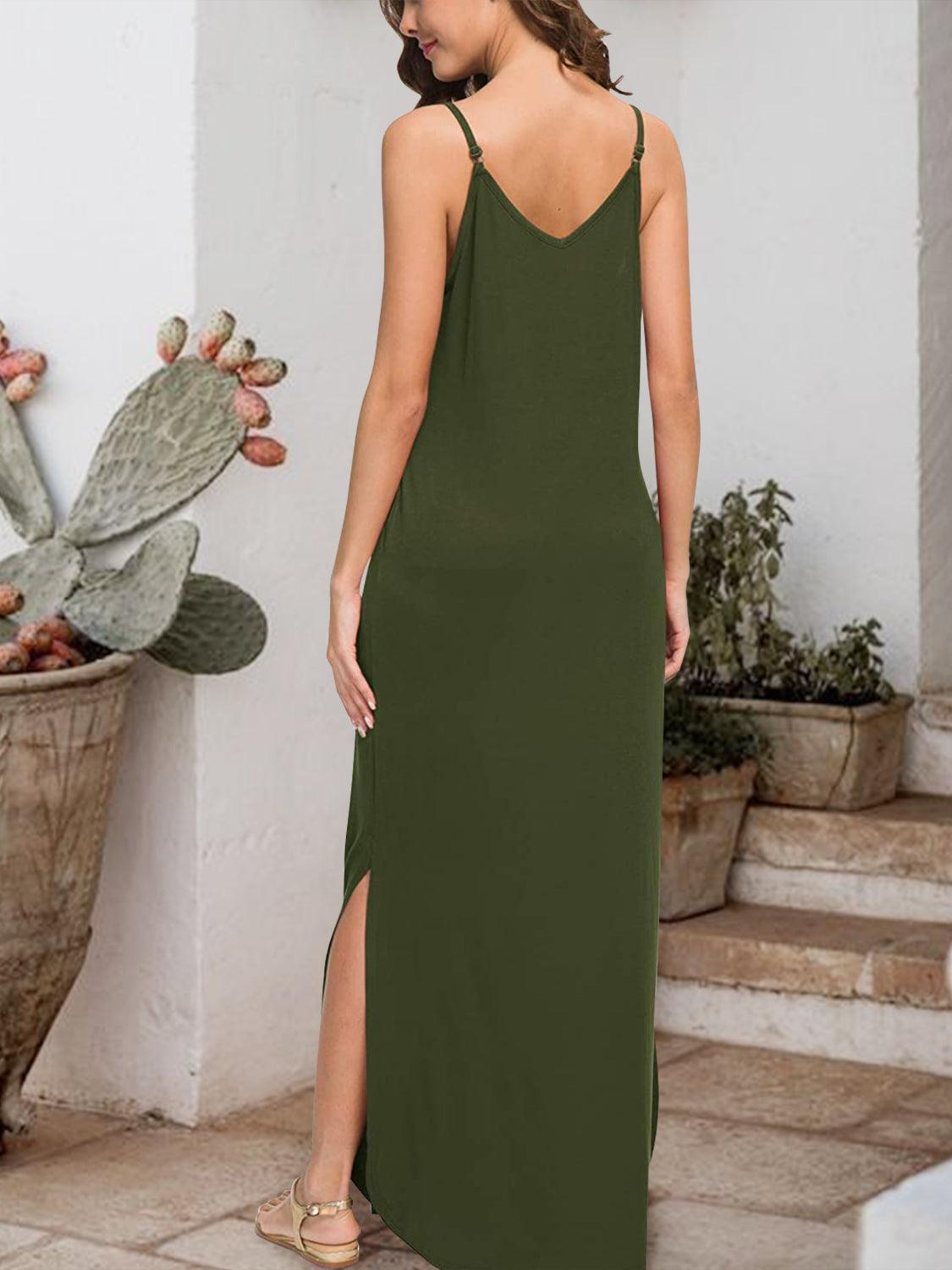 Slit Scoop Neck Sleeveless Dress in 3 Colors - Olive Ave