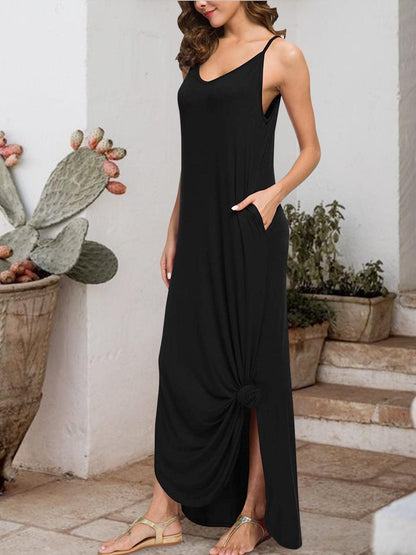 Slit Scoop Neck Sleeveless Dress in 3 Colors - Olive Ave