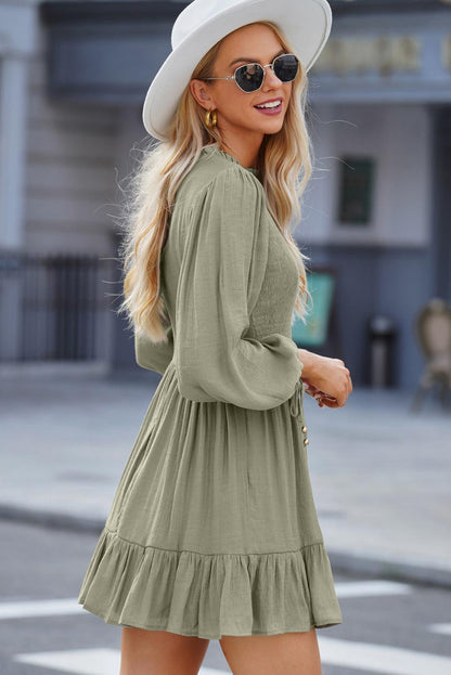 Smocked Balloon Sleeve Mini Dress - Olive Ave