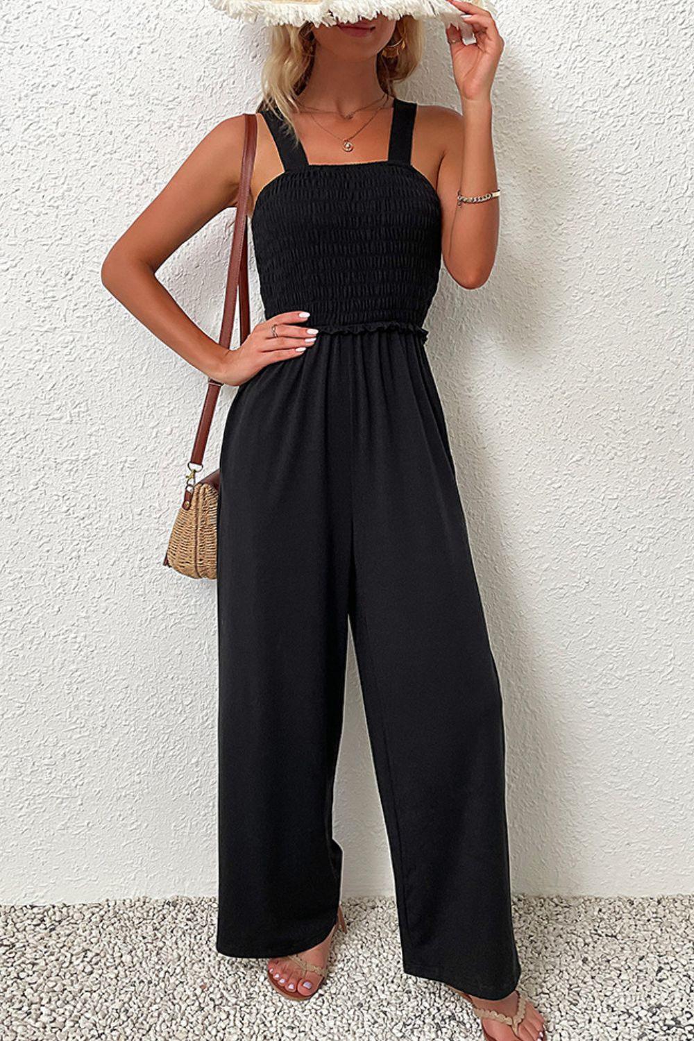 Smocked Sleeveless Jumpsuit - Olive Ave