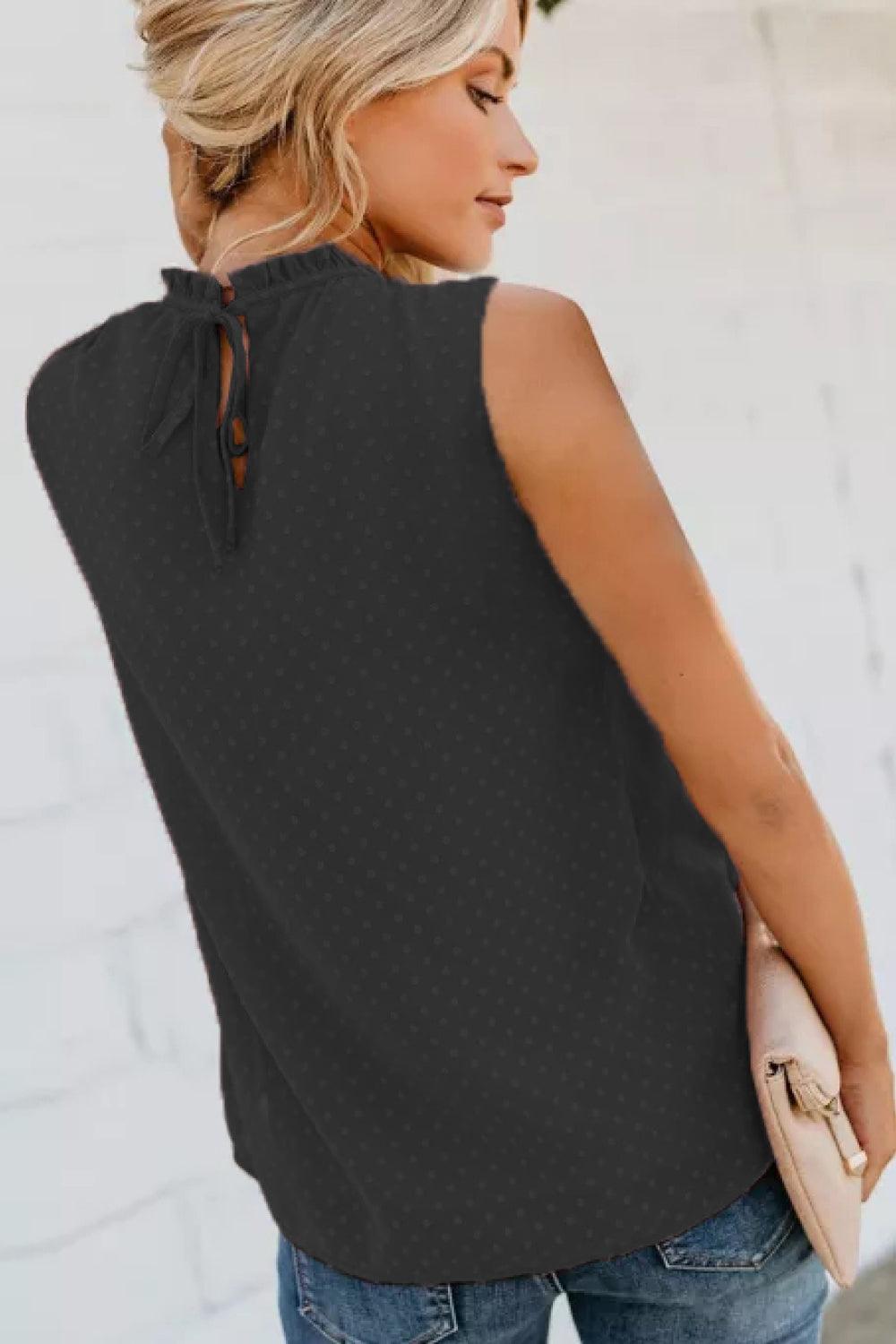 Smocked Tie Back Frill Trim Tank - Olive Ave