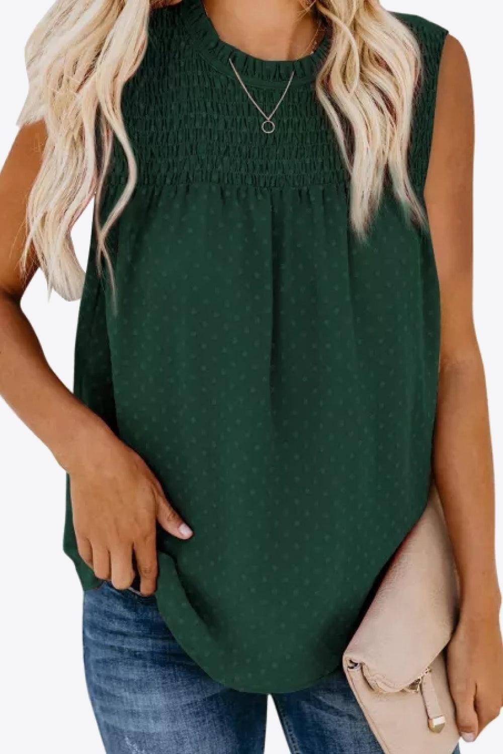 Smocked Tie Back Frill Trim Tank - Olive Ave