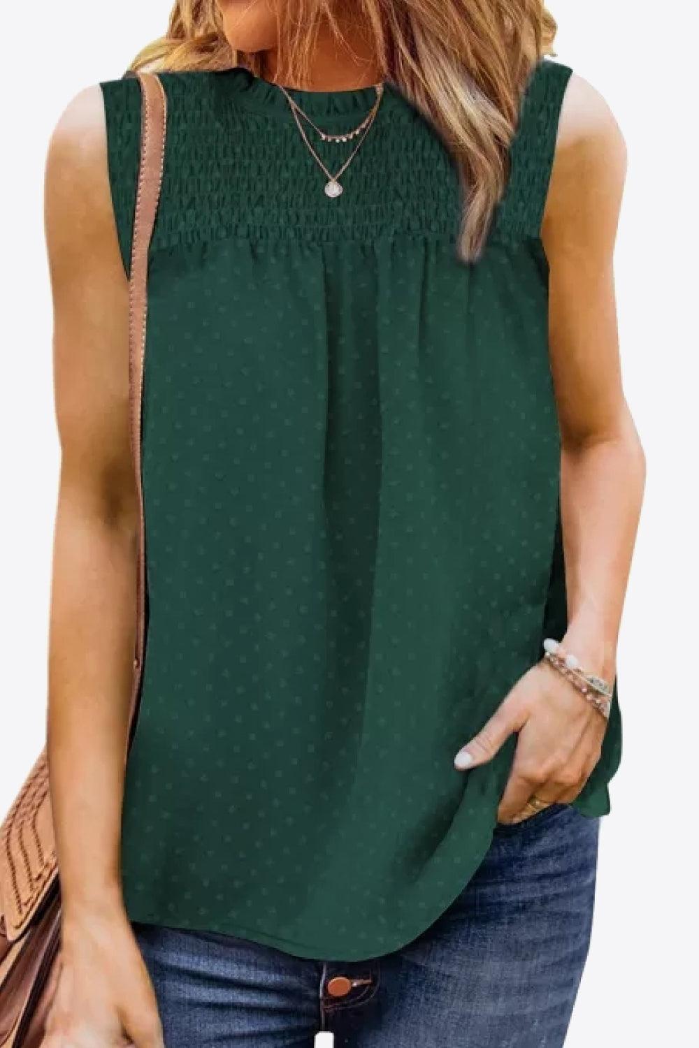 Smocked Tie Back Frill Trim Tank - Olive Ave