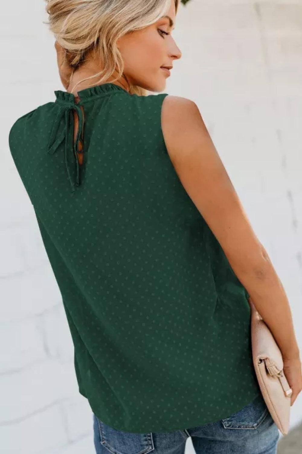 Smocked Tie Back Frill Trim Tank - Olive Ave