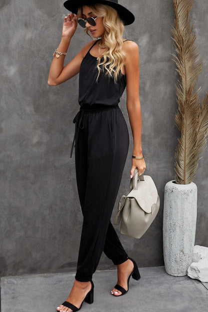 Spaghetti Strap Jumpsuit with Pockets - Olive Ave