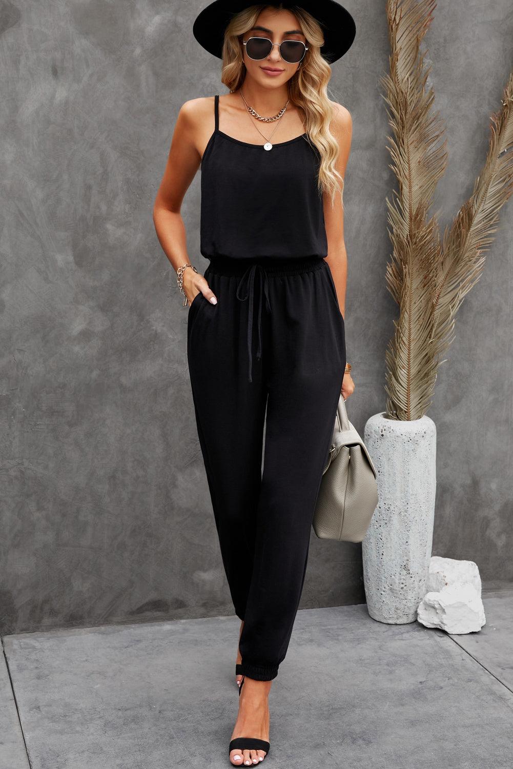 Spaghetti Strap Jumpsuit with Pockets - Olive Ave