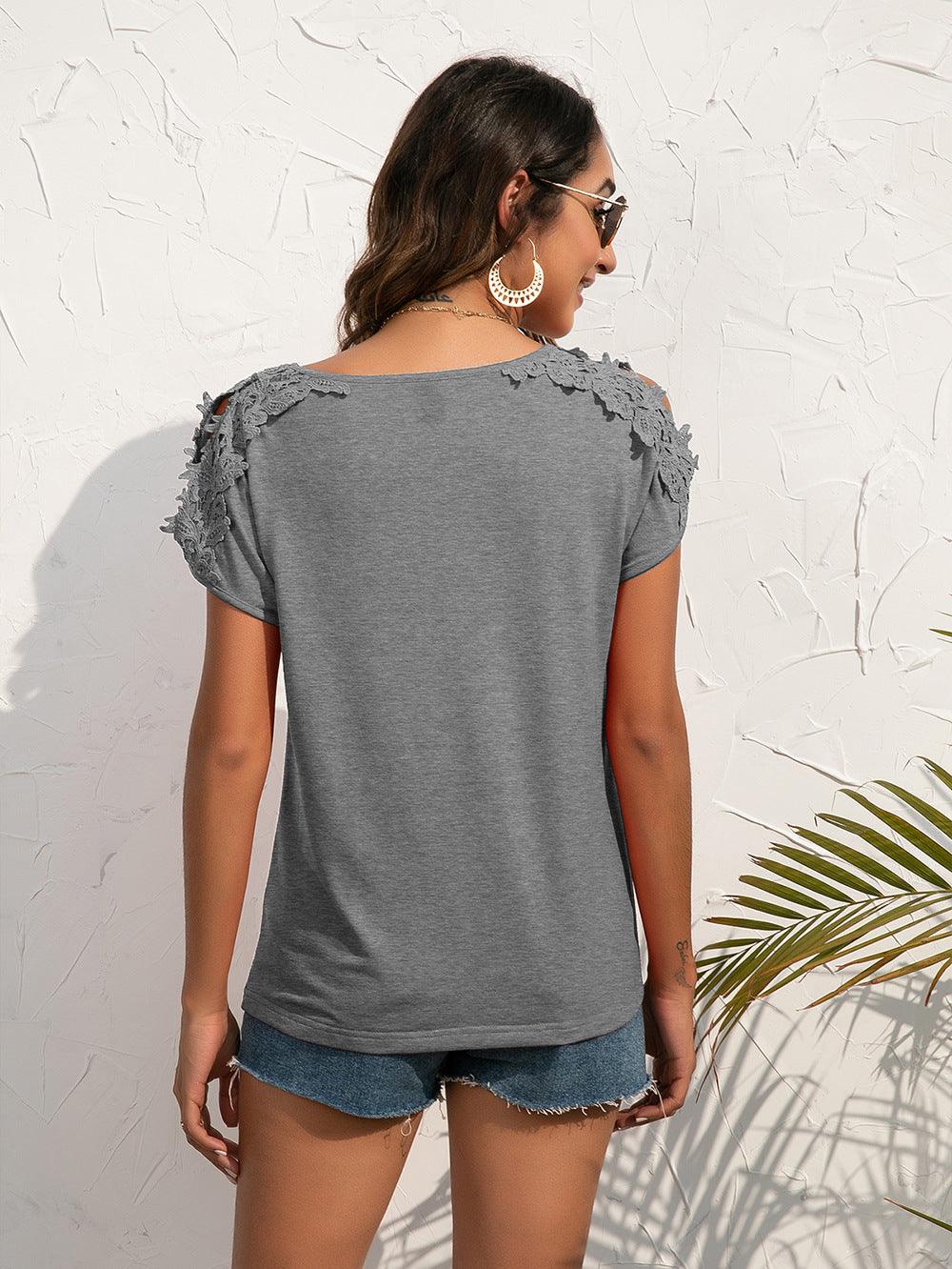 Spliced Lace Cold-Shoulder Blouse - Olive Ave