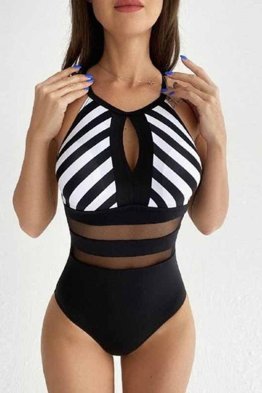 Striped Backless One-Piece Swimsuit - Olive Ave